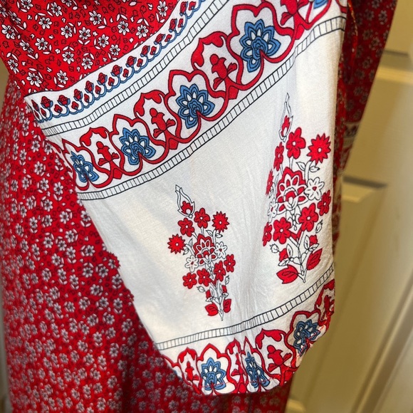 Wink Gal Bohemian Red Long Bell Sleeve Wrap Maxi Dress - Size S - Picture 5 of 8